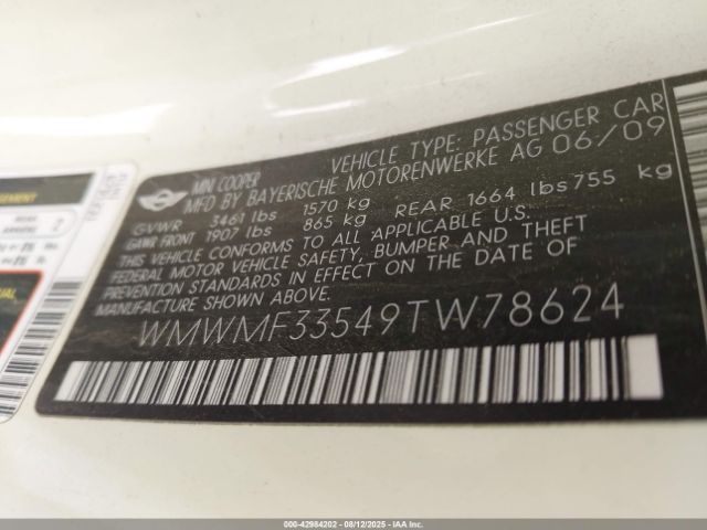 2009 MINI COOPER WMWMF33549TW78624 Photo 8