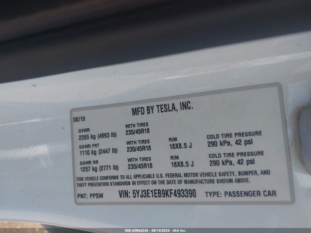 2019 TESLA MODEL 3 5YJ3E1EB9KF493390 Photo 8