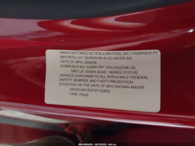 2016 TESLA MODEL S 5YJSA1E47GF132630 Photo 8