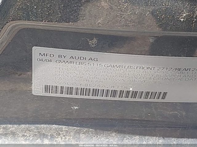 2004 AUDI S4 WAUPL68E24A283152 Photo 8