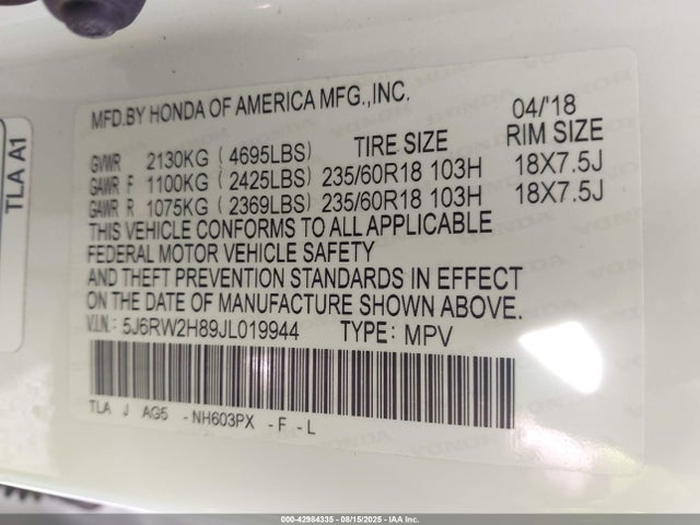 Honda l15be 2018 5J6RW2H89JL019944 Image 9