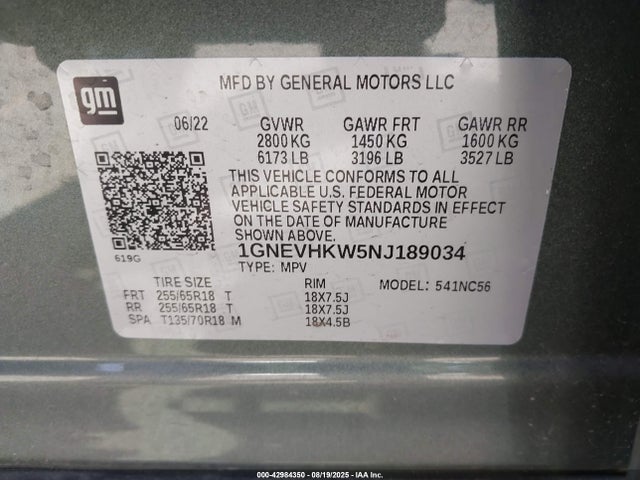 1GNEVHKW5NJ189034 Chevrolet lfy