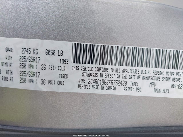 2C4RC1BG6FR752430 Chrysler 2015