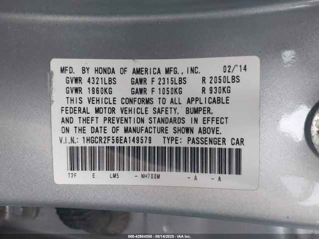 Honda k24w1 2014 1HGCR2F56EA149579 Image 9