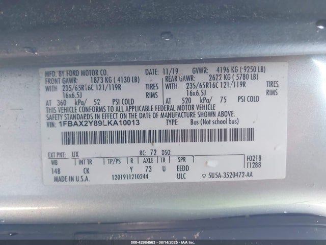 Ford 3.5l v6 cyclone 2020 1FBAX2Y89LKA10013 Image 9