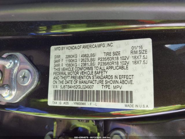 2016 ACURA RDX 5J8TB4H52GL024907 Photo 8