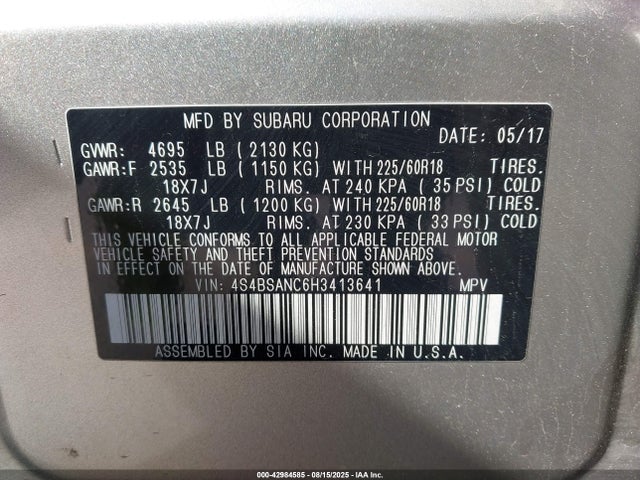 Subaru u5 2017 4S4BSANC6H3413641 Image 9