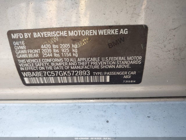 BMW 2016 2016 WBA8E7C57GK572893 Image 9