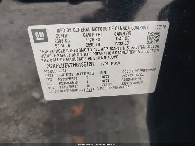 2GKFLUEK7H6186128 GMC lea - sidi: spark ignited direct injection, e85 max, alum