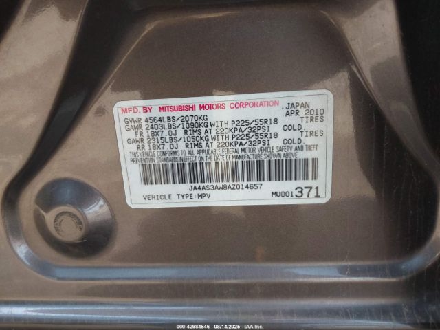 2010 MITSUBISHI OUTLANDER JA4AS3AW8AZ014657 Photo 8