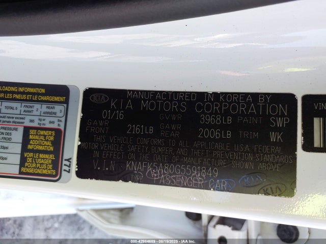 KNAFK5A80G5591849 KIA gdi nu