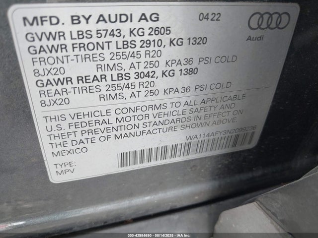 2022 AUDI SQ5 SPORTBACK WA114AFY3N2099236 Photo 8
