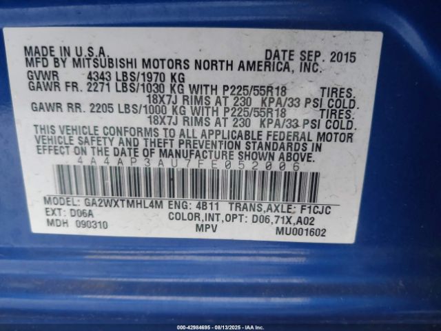 2015 MITSUBISHI OUTLANDER SPORT 4A4AP3AU7FE052006 Photo 8