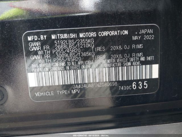 2022 MITSUBISHI OUTLANDER JA4J4UA81NZ080698 Photo 8