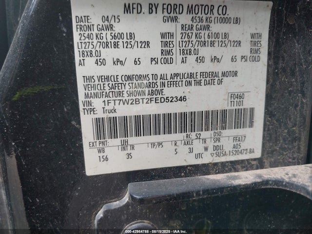 Ford F-250 2015 1FT7W2BT2FED52346 Image 9