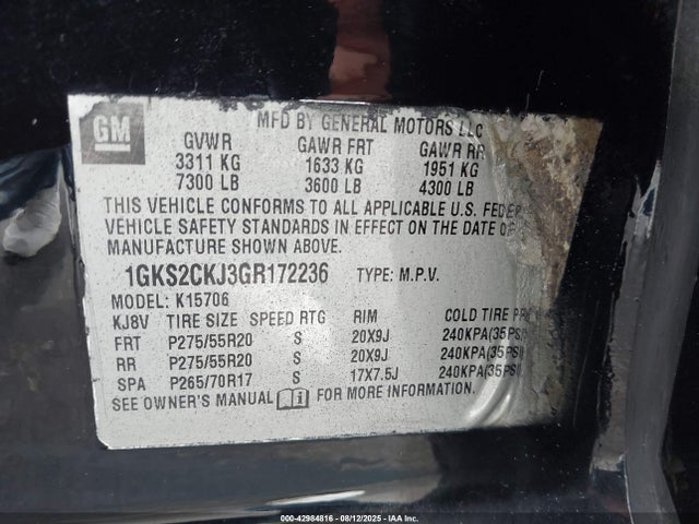 1GKS2CKJ3GR172236 GMC l86 - sidi, vvt, afm, e85 max, alum