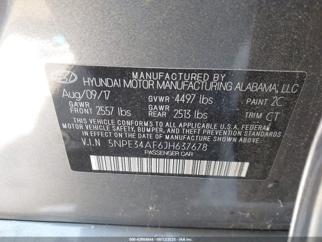 5NPE34AF6JH637678 Hyundai gdi theta-ii