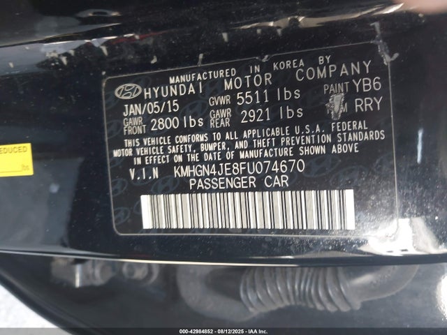 KMHGN4JE8FU074670 Hyundai gasoline 3.8 dohc mpi lambda
