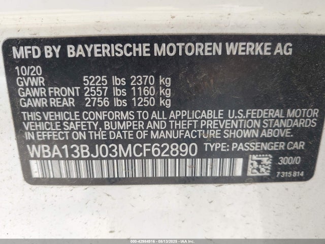 2021 BMW 530I WBA13BJ03MCF62890 Photo 8