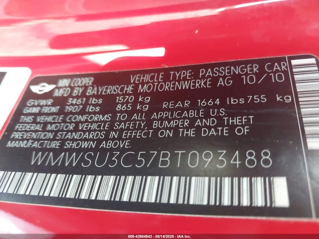 2011 MINI COOPER WMWSU3C57BT093488 Photo 8