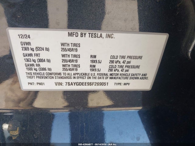 2025 TESLA MODEL Y 7SAYGDEE9SF269051 Photo 8