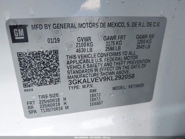 3GKALVEV9KL292058 GMC lyx - direct injection, vvt, fgt, turbo, alum, gen 1