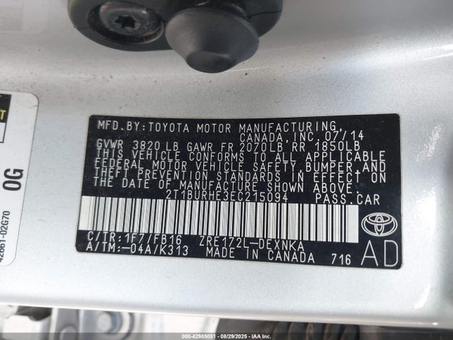 Toyota 2zr-fe 2014 2T1BURHE3EC215094 Image 9
