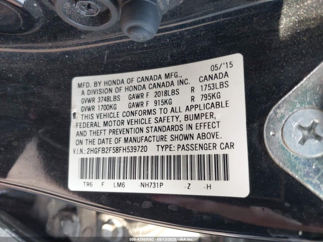 Honda r18z1 2015 2HGFB2F58FH539720 Image 9
