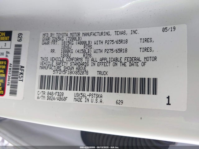 5TFDY5F18KX852078 Toyota 3ur-fe