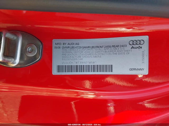 2009 AUDI A5 WAUDK78T39A018581 Photo 8