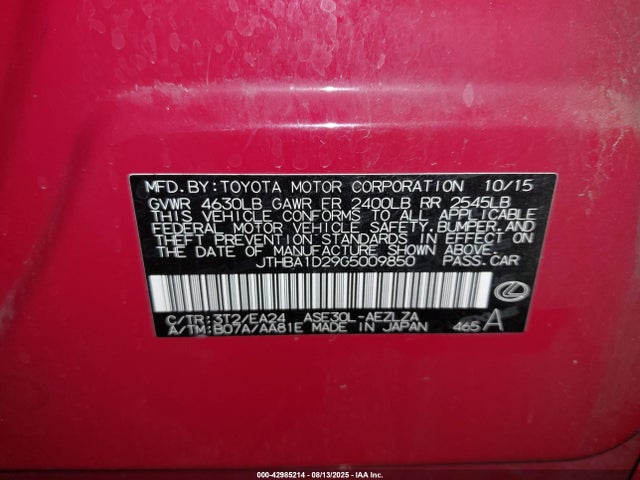 Lexus 8ar-fts 2016 JTHBA1D29G5009850 Image 9