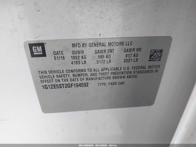1G1ZE5ST2GF194592 Chevrolet lfv - di: direct injection, vvt, gen1 gmna