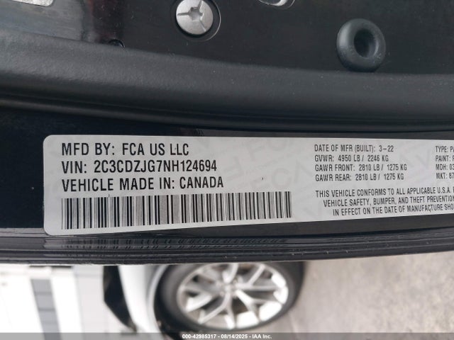 Dodge 2022 2022 2C3CDZJG7NH124694 Image 9