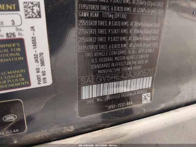 Land Rover aj133 s/c 2018 SALGV5RE4JA390570 Image 9