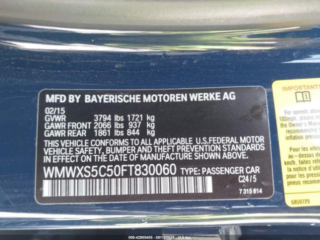 2015 MINI HARDTOP WMWXS5C50FT830060 Photo 8