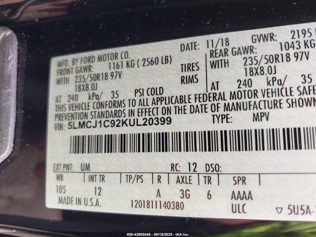 Lincoln 2.0l ecoboost 2019 5LMCJ1C92KUL20399 Image 9
