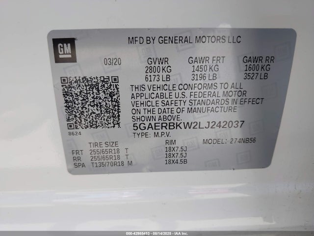 5GAERBKW2LJ242037 Buick lfy - spark ignited direct injection, atss, gen1