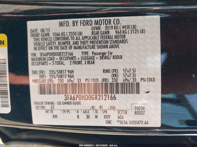 Ford Fusion 2016 3FA6P0HD0GR212166 Image 9