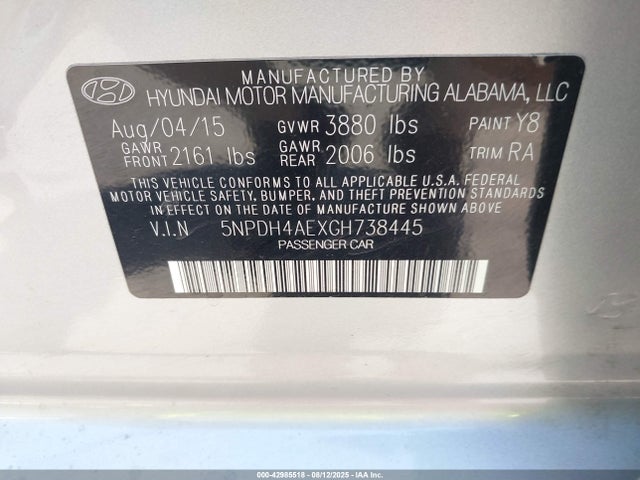Hyundai dohc mpi nu 2016 5NPDH4AEXGH738445 Image 9