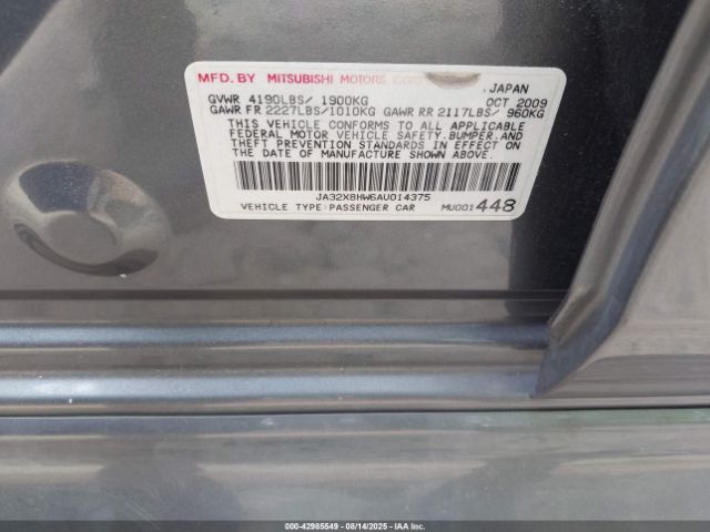 2010 MITSUBISHI LANCER SPORTBACK JA32X8HW6AU014375 Photo 8