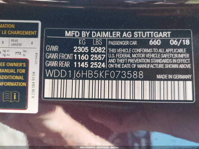 Aukcja sprzedaży 2019 Mercedes-benz E 450, vin: WDD1J6HB5KF073588, numer aukcji: 42985554