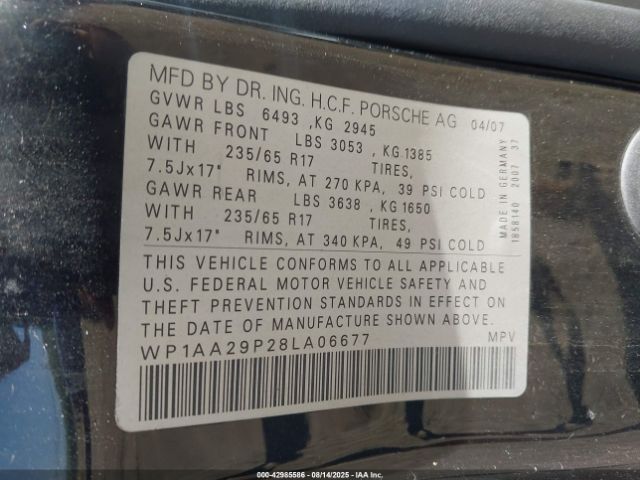 2008 PORSCHE CAYENNE WP1AA29P28LA06677 Photo 8