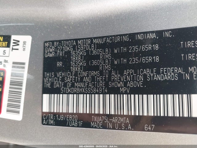 5TDKDRBHXSS584914 Toyota t24a-fts