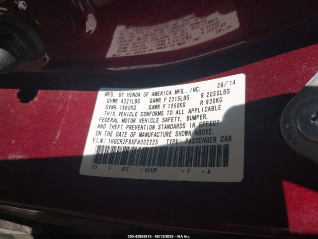 Honda k24w1 2015 1HGCR2F8XFA002225 Image 9