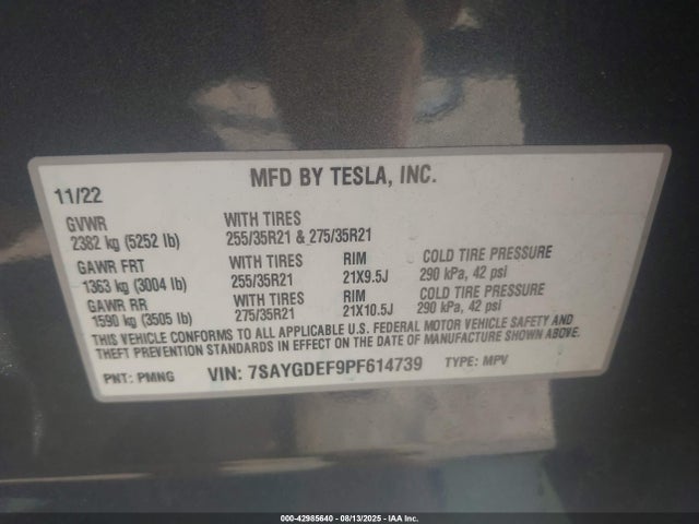 7SAYGDEF9PF614739 Tesla Model Y Performance Dual Motor All-wheel Drive