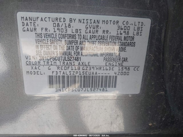 3N1CP5CU7JL527481 Nissan 2018