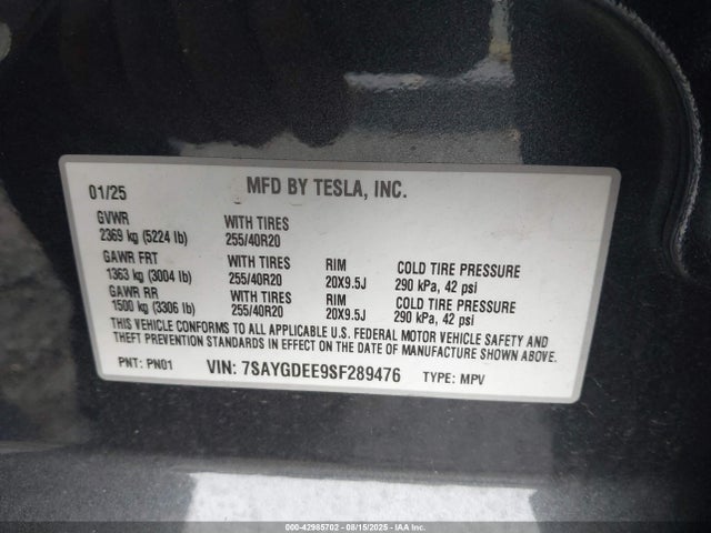 2025 TESLA MODEL Y 7SAYGDEE9SF289476 Photo 8