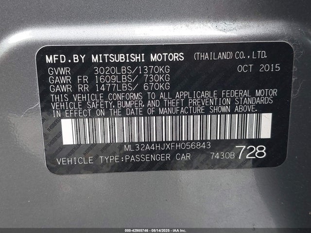 ML32A4HJXFH056843 Mitsubishi Mirage
