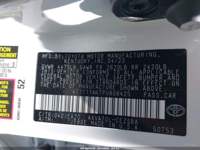 4T1T11AK7PU808425 Toyota a25a-fks