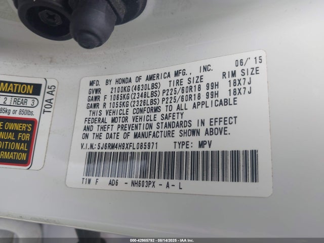 5J6RM4H9XFL085971 Honda k24w9